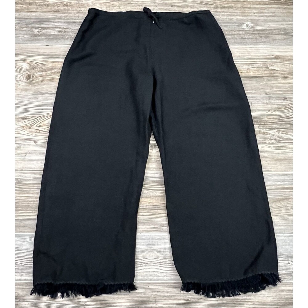 Finity Naturals Women's‎ S Black Linen Blend Cropped Pants Raw Hem Drawstring